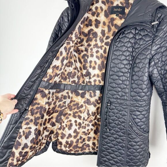 Laundry by Shelli Segal Black Quilted Coat Jacket w/Hood Flattering Fit Small - Picture 3 of 13